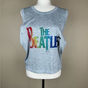 The Beatles Gray/Rainbow Graphic Drop Armhole, Sleeveless Crop Tank. Size- L